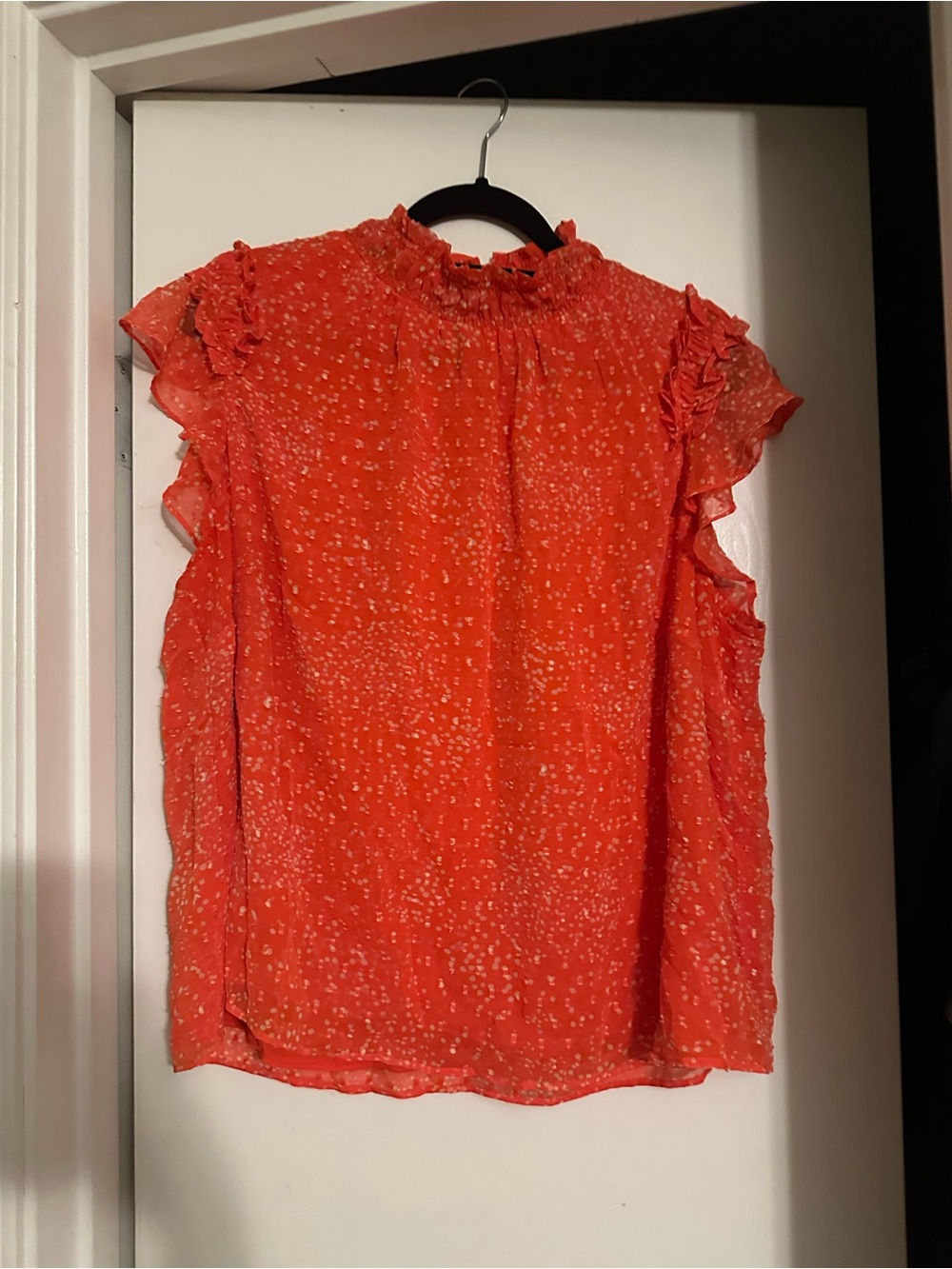 CeCe Coral Ruffle Mock-Neck Flutter Sleeve Blouse